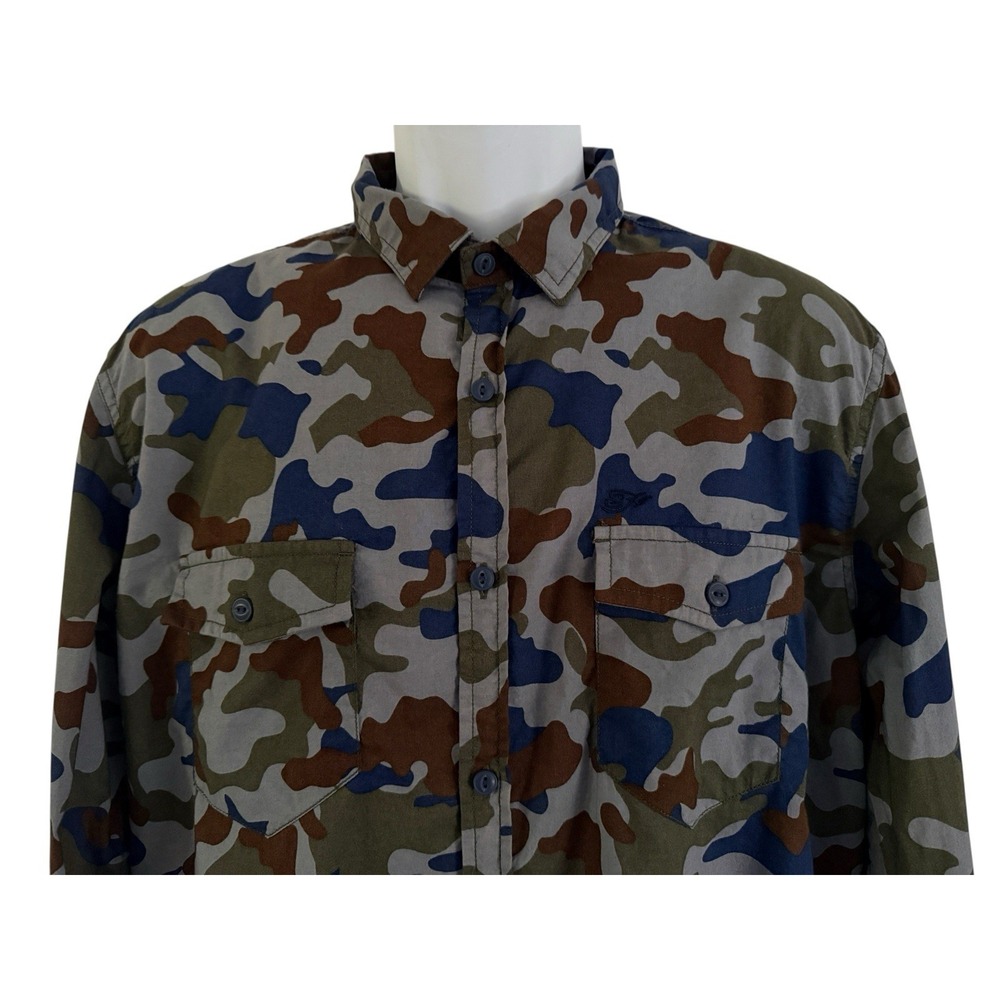 Ed Hardy Archive Y2K Camo Button Up Shirt Mens L Slim Fit Tattoo Streetwear
